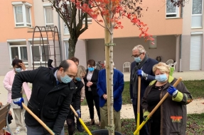Semaine Bleue : Guillaume Ruet et François Sauvadet plantent un arbre au coeur de l'EHPAD Les Tonnelles