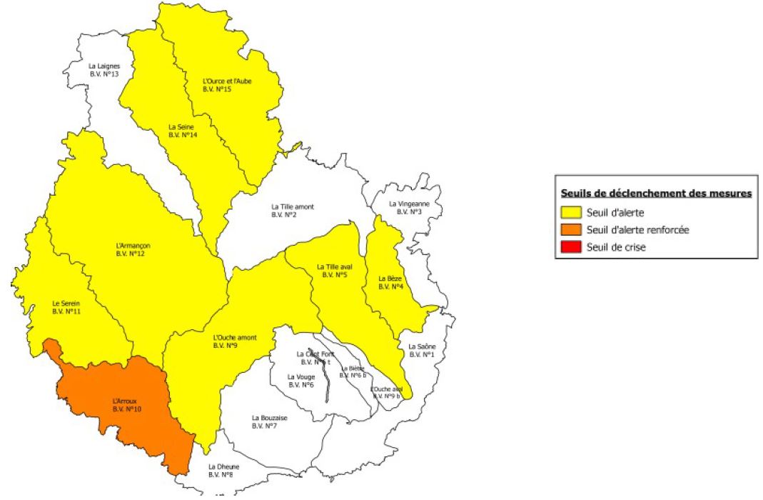 S&eacute;cheresse en C&ocirc;te-d'Or, avis de vigilance de la pr&eacute;fecture.